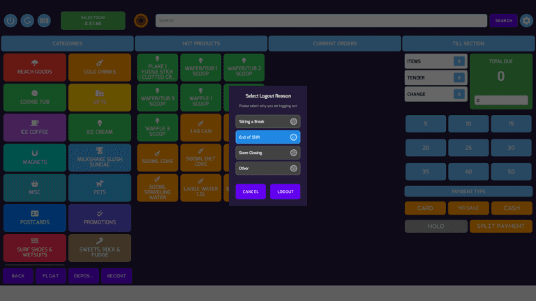 POSable staff logout functionality