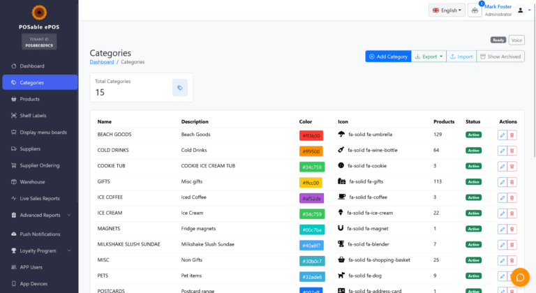 POSable Back Office Categories