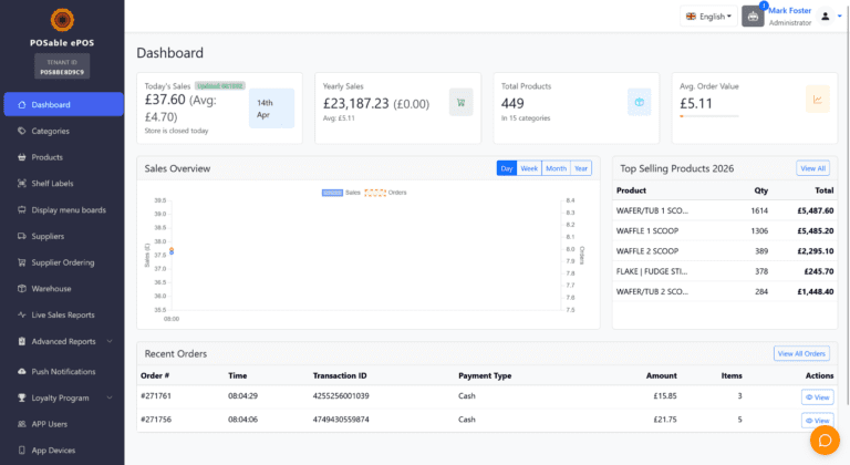 POSable Back Office Dashboard