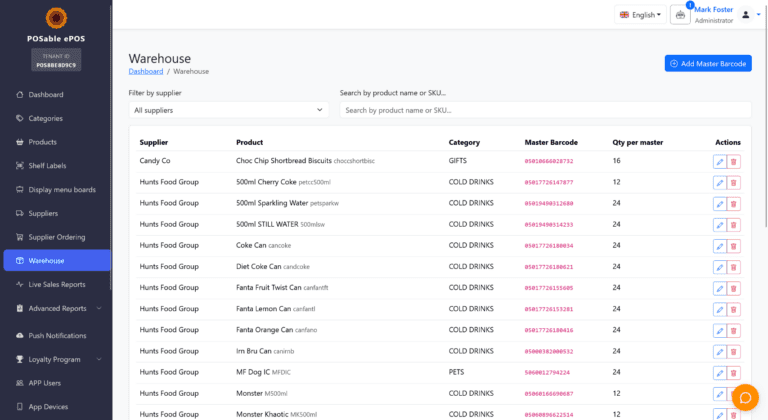 POSable Back Office Warehouse Stock Intake