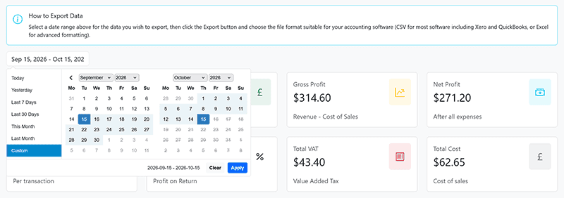 POSable Accounts Reports with a date range picker