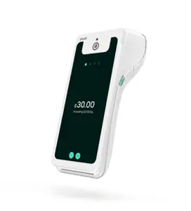 Dojo GO MAX white handheld card terminal for POSable POS showing a £30.00 payment including tip