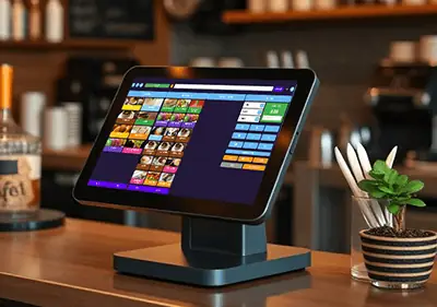UK retail shop owner using POSable point of sale at the checkout counter